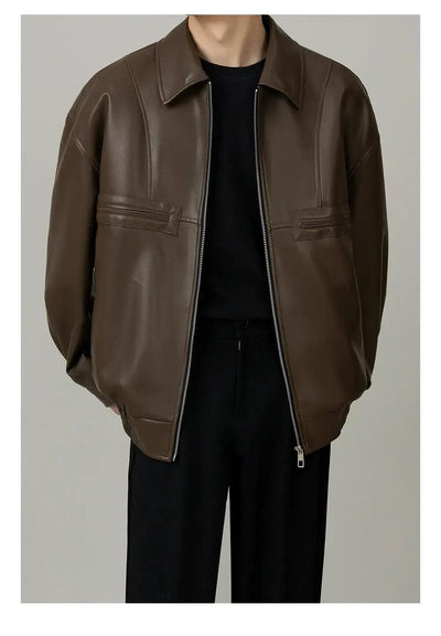 Zhou Ruched Hem PU Leather Jacket-korean-fashion-Jacket-Zhou's Closet-OH Garments
