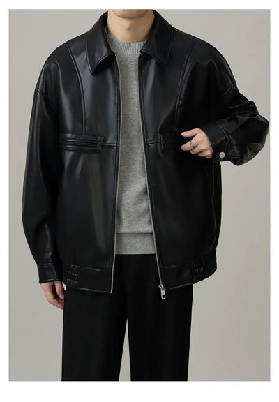 Zhou Ruched Hem PU Leather Jacket-korean-fashion-Jacket-Zhou's Closet-OH Garments