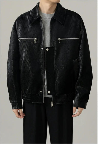 Zhou Scale Textured PU Leather Jacket-korean-fashion-Jacket-Zhou's Closet-OH Garments