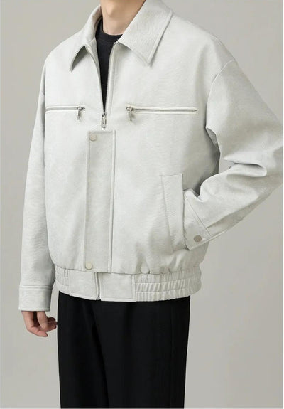 Zhou Scale Textured PU Leather Jacket-korean-fashion-Jacket-Zhou's Closet-OH Garments