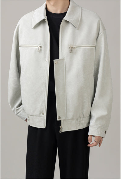 Zhou Scale Textured PU Leather Jacket-korean-fashion-Jacket-Zhou's Closet-OH Garments