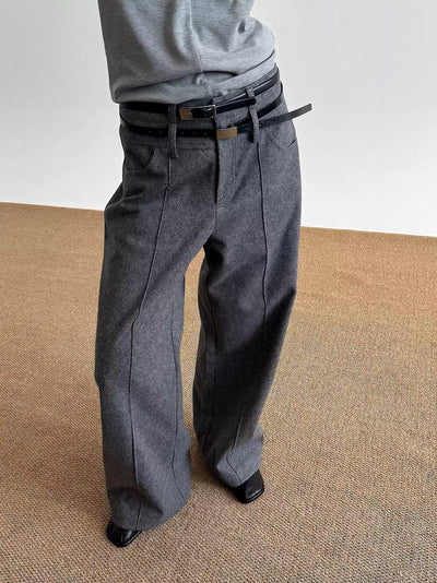 Zhou Seam Lines Double-Waist Pants-korean-fashion-Pants-Zhou's Closet-OH Garments