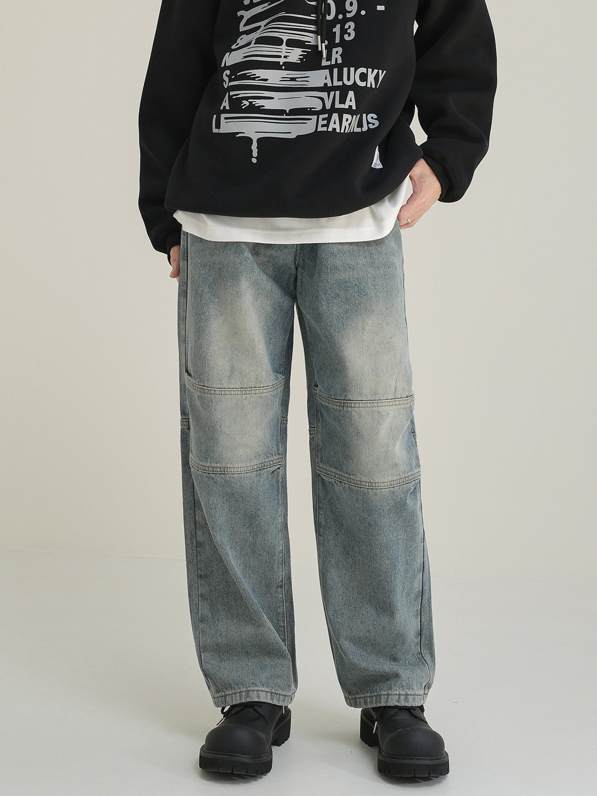 Zhou Seam Lines Faded Jeans-korean-fashion-Jeans-Zhou's Closet-OH Garments