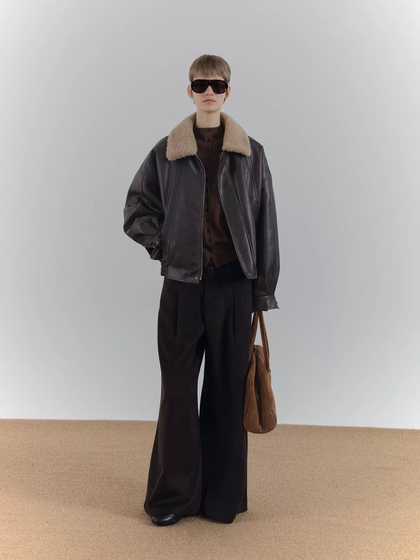 Zhou Shearling Collar PU Leather Jacket-korean-fashion-Jacket-Zhou's Closet-OH Garments