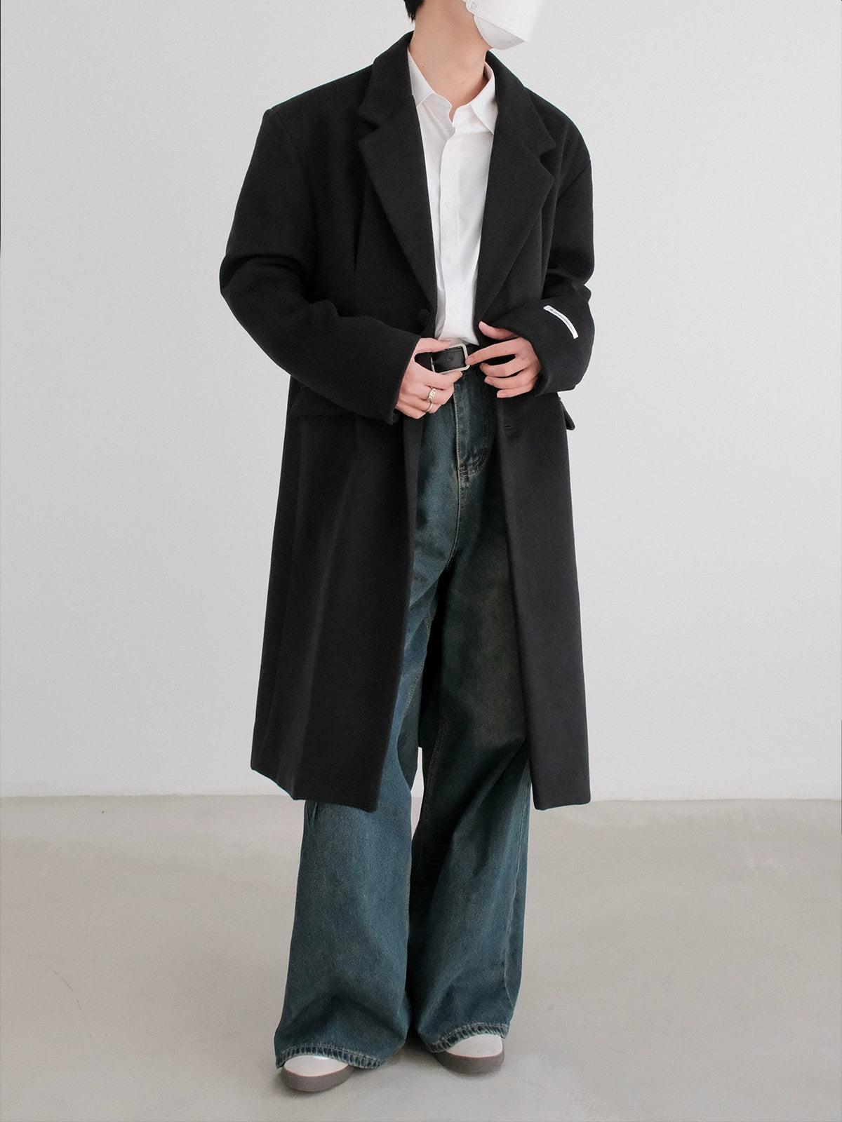 Zhou Shoulder Pad Collared Overcoat-korean-fashion-Long Coat-Zhou's Closet-OH Garments