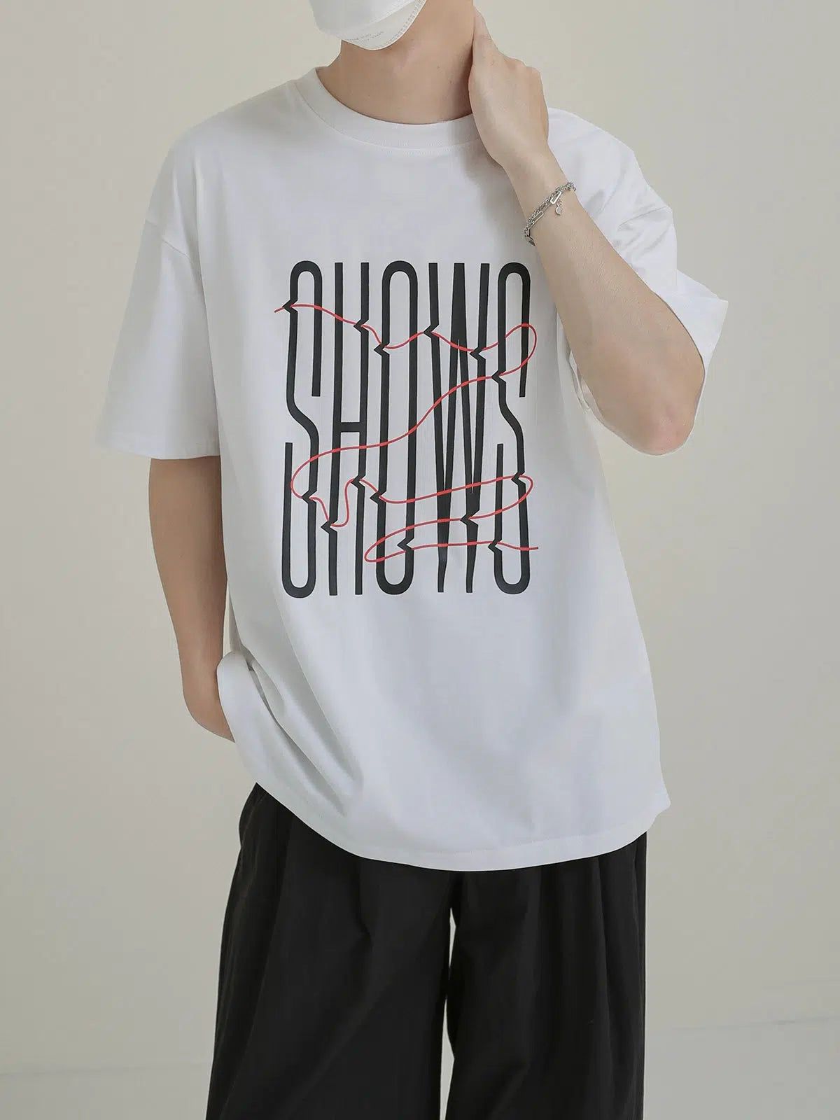 Zhou Shows Text Distorted T-Shirt-korean-fashion-T-Shirt-Zhou's Closet-OH Garments