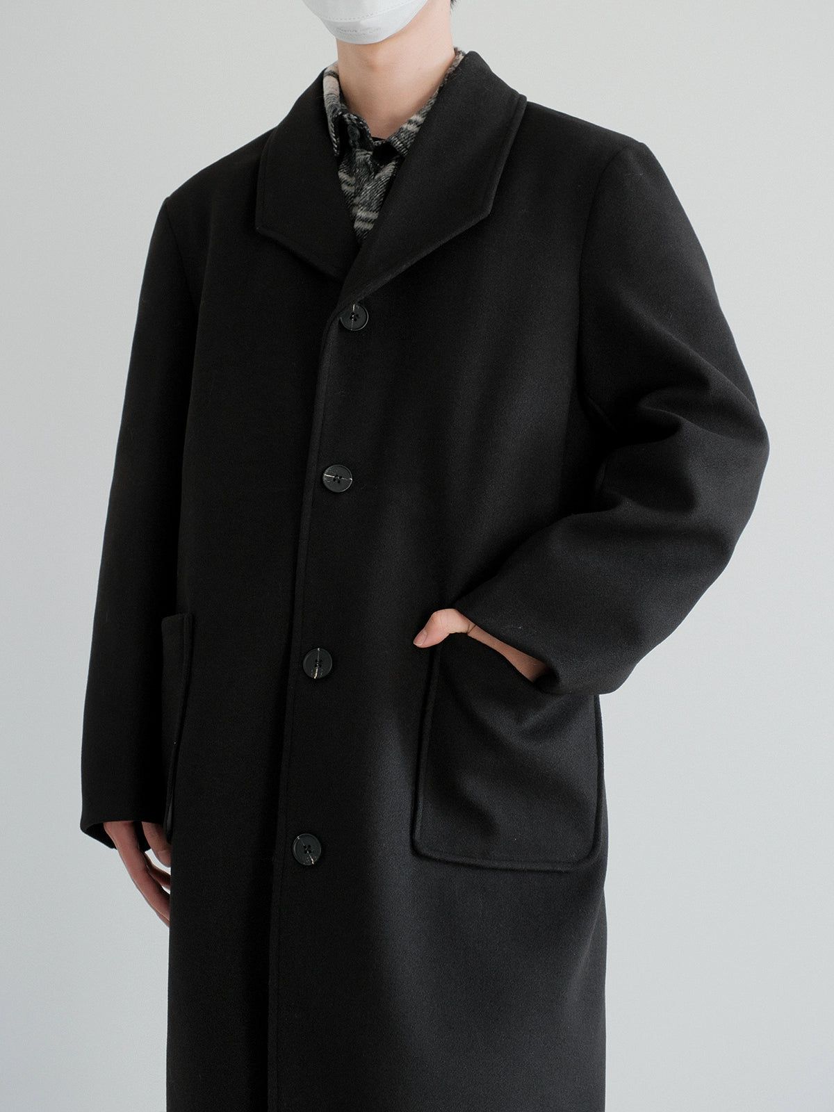 Zhou Side Pockets Lapel Overcoat-korean-fashion-Long Coat-Zhou's Closet-OH Garments