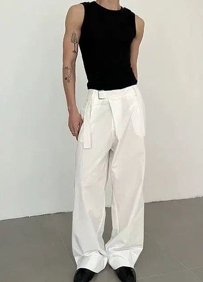 Zhou Slant Placket Belt Strap Trousers-korean-fashion-Trousers-Zhou's Closet-OH Garments