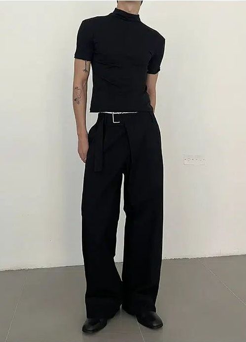 Zhou Slant Placket Belt Strap Trousers-korean-fashion-Trousers-Zhou's Closet-OH Garments