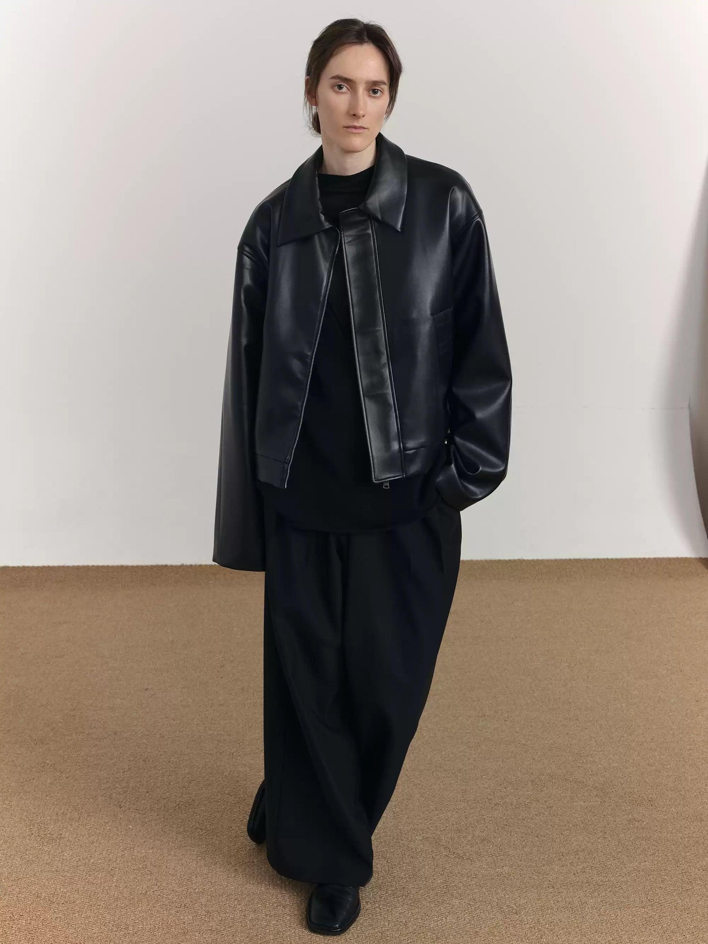 Zhou Sleek Full-Zip PU Leather Jacket-korean-fashion-Jacket-Zhou's Closet-OH Garments