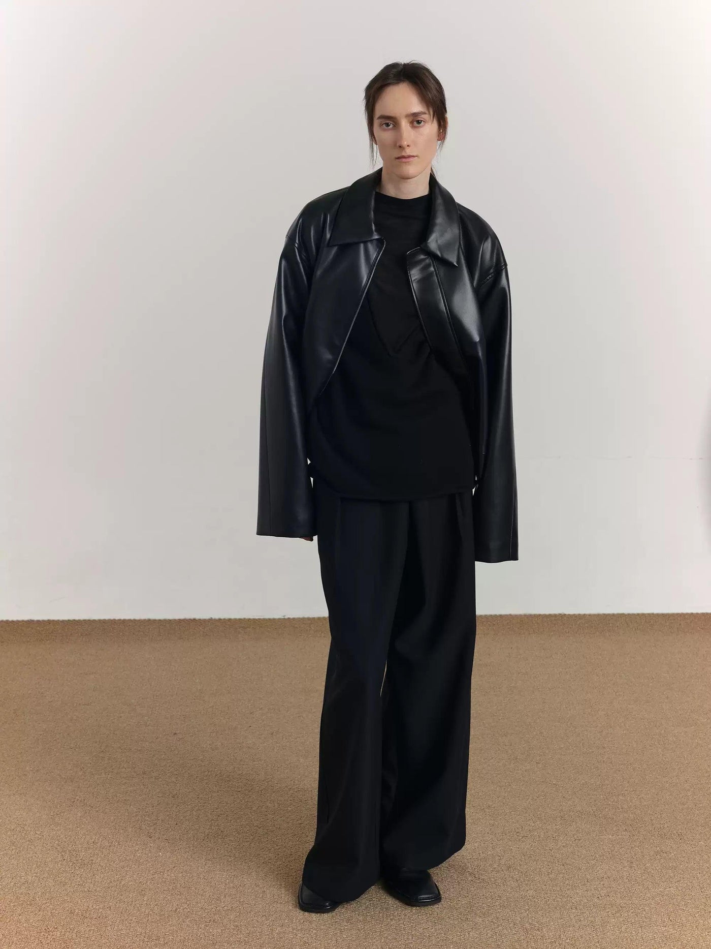 Zhou Sleek Full-Zip PU Leather Jacket-korean-fashion-Jacket-Zhou's Closet-OH Garments