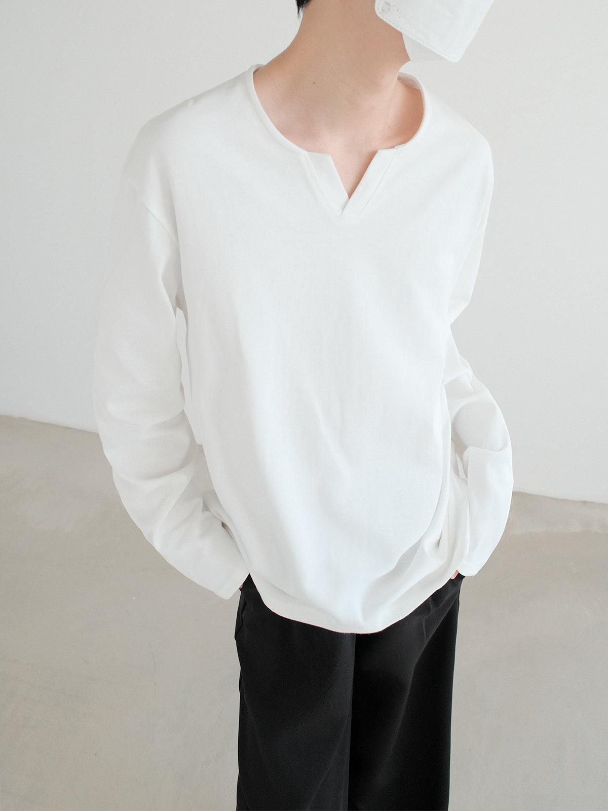 Zhou Small Cut Relaxed Long Sleeve T-Shirt-korean-fashion-T-Shirt-Zhou's Closet-OH Garments