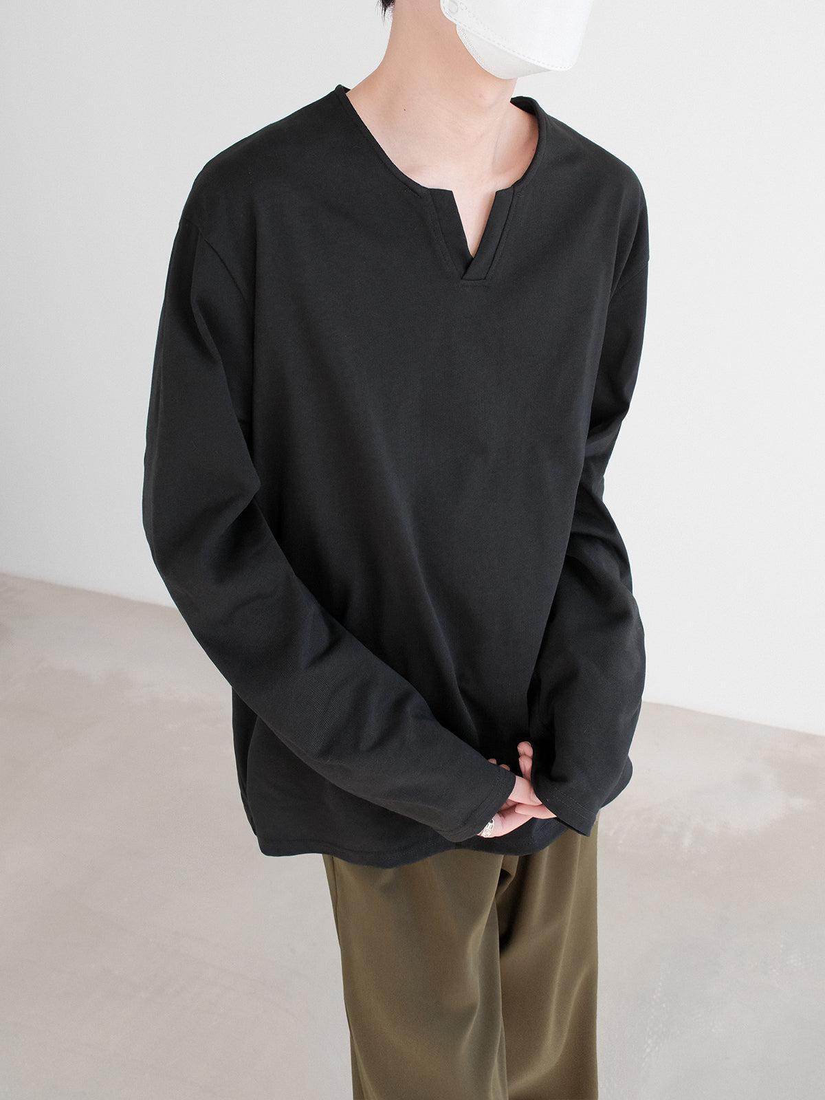 Zhou Small Cut Relaxed Long Sleeve T-Shirt-korean-fashion-T-Shirt-Zhou's Closet-OH Garments