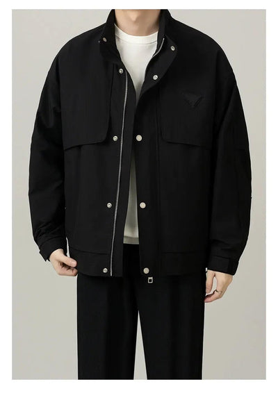 Zhou Snap Buttoned and Zipped Jacket-korean-fashion-Jacket-Zhou's Closet-OH Garments
