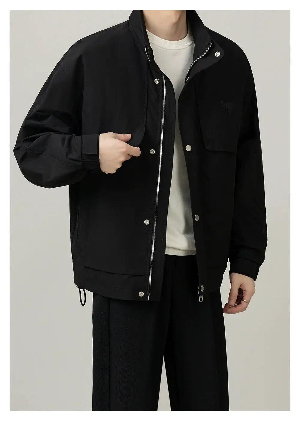 Zhou Snap Buttoned and Zipped Jacket-korean-fashion-Jacket-Zhou's Closet-OH Garments