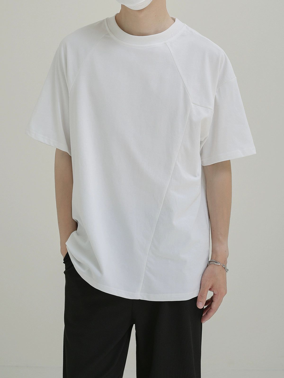 Zhou Solid Asymmetric Seam T-Shirt-korean-fashion-T-Shirt-Zhou's Closet-OH Garments