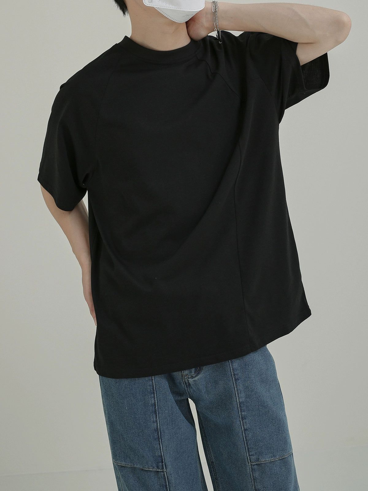 Zhou Solid Asymmetric Seam T-Shirt-korean-fashion-T-Shirt-Zhou's Closet-OH Garments