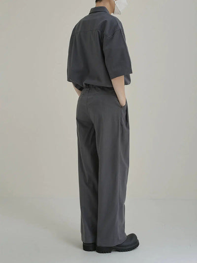 Zhou Solid Color Neat Shirt & Pants Set-korean-fashion-Clothing Set-Zhou's Closet-OH Garments