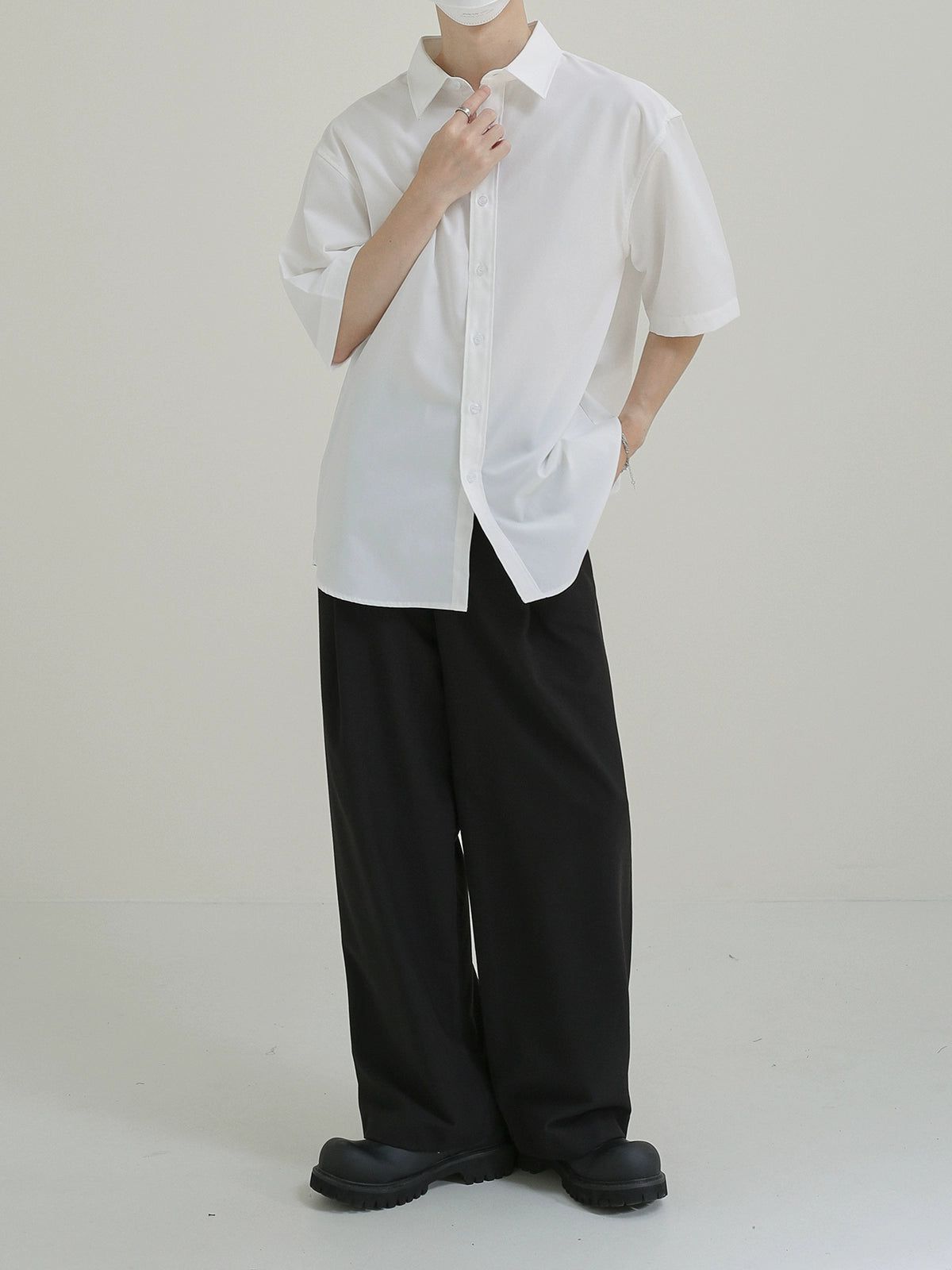 Zhou Solid Color Thin Breathable Short Sleeve Shirt-korean-fashion-Shirt-Zhou's Closet-OH Garments