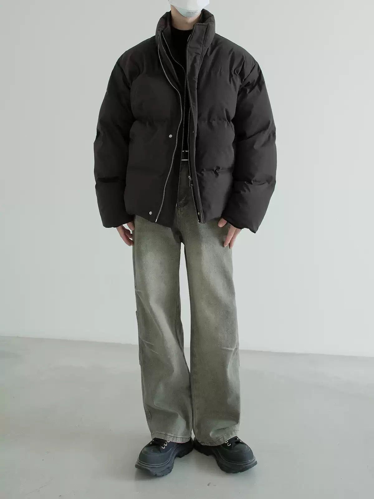 Zhou Solid High-Collar Puffer Jacket-korean-fashion-Jacket-Zhou's Closet-OH Garments