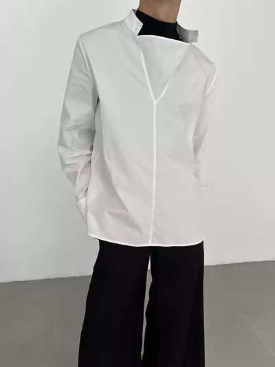 Zhou Solid Irregular Collared Shirt-korean-fashion-Shirt-Zhou's Closet-OH Garments