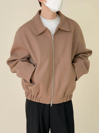 Zhou Solid Lapel Zip-Up Jacket-korean-fashion-Jacket-Zhou's Closet-OH Garments