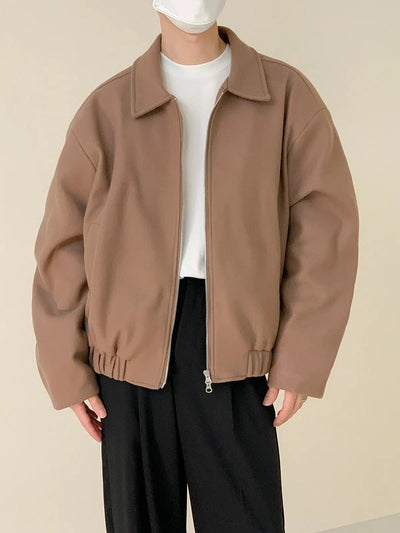 Zhou Solid Lapel Zip-Up Jacket-korean-fashion-Jacket-Zhou's Closet-OH Garments