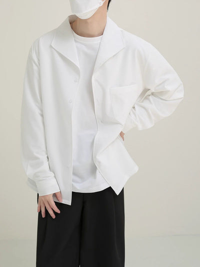 Zhou Solid Large Collar Shirt-korean-fashion-Shirt-Zhou's Closet-OH Garments