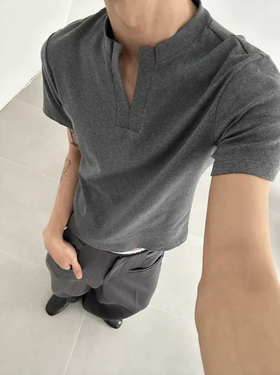 Zhou Solid Scissor-Neck T-Shirt-korean-fashion-T-Shirt-Zhou's Closet-OH Garments