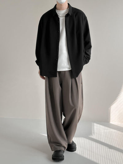 Zhou Solid Smart Office Long Sleeve Shirt-korean-fashion-Shirt-Zhou's Closet-OH Garments