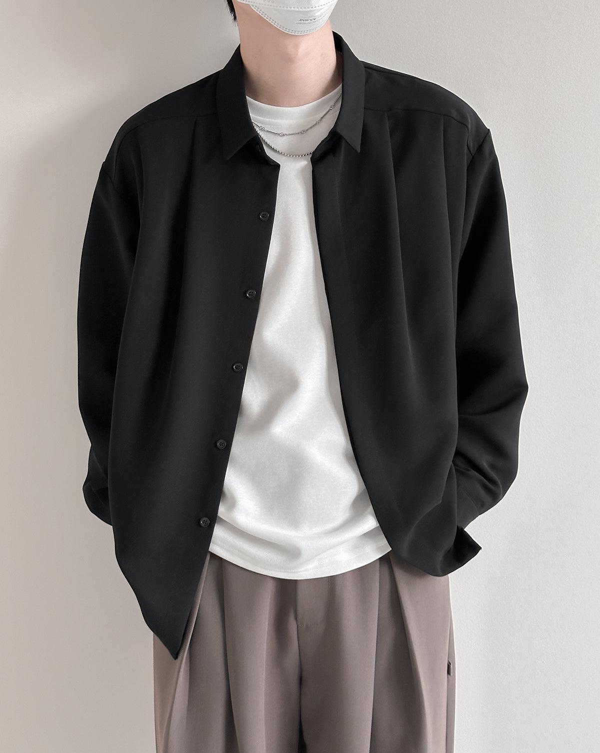 Zhou Solid Smart Office Long Sleeve Shirt-korean-fashion-Shirt-Zhou's Closet-OH Garments