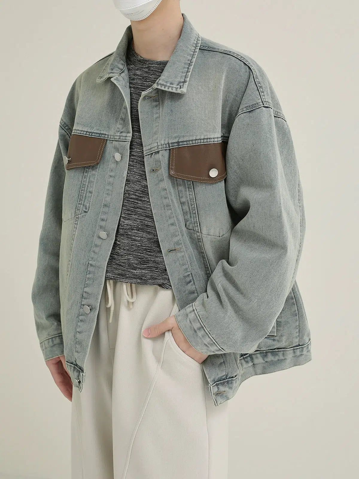 Zhou Spliced Pocket Denim Jacket-korean-fashion-Jacket-Zhou's Closet-OH Garments