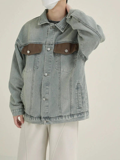 Zhou Spliced Pocket Denim Jacket-korean-fashion-Jacket-Zhou's Closet-OH Garments