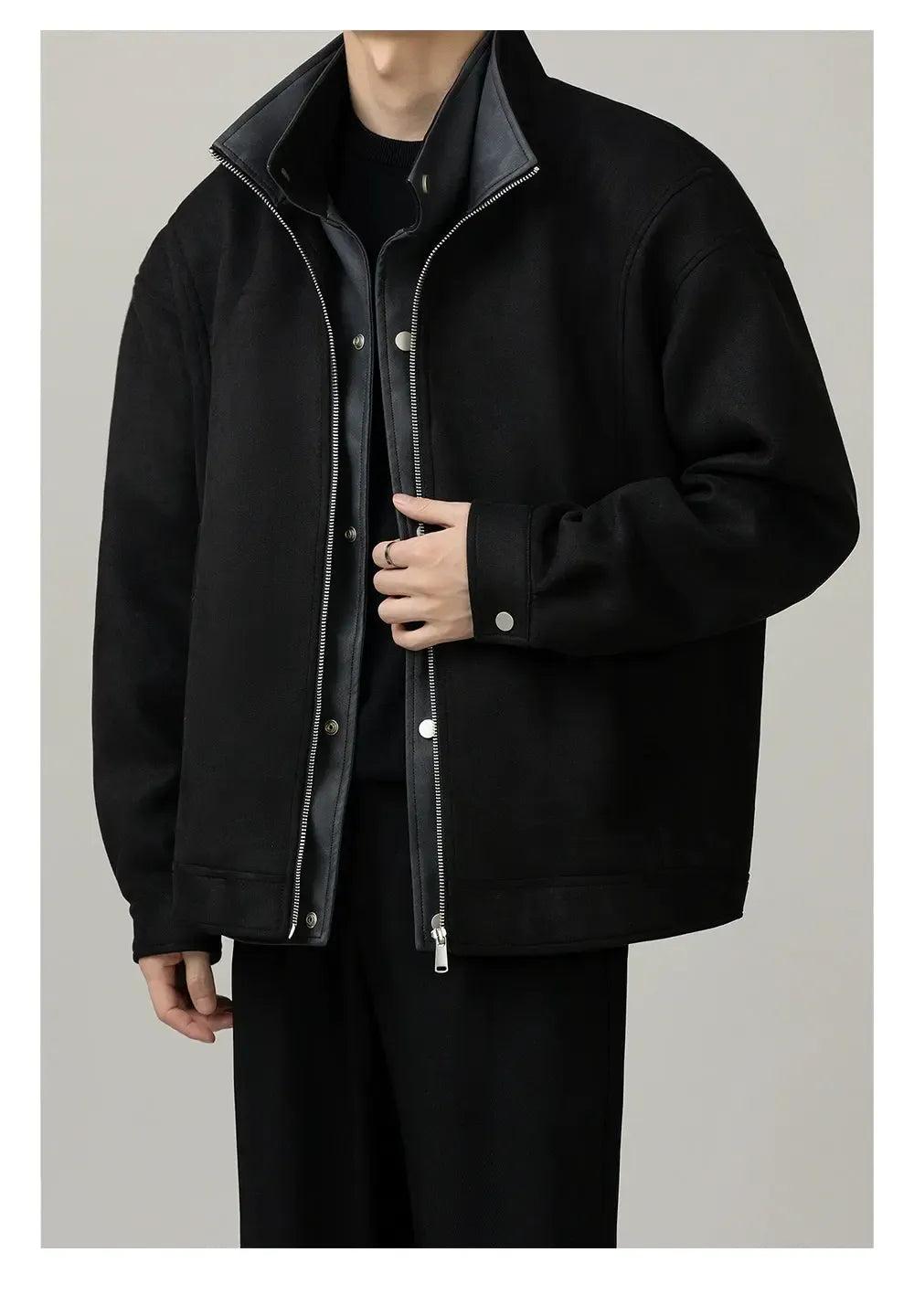 Zhou Stand Collar Layered Jacket-korean-fashion-Jacket-Zhou's Closet-OH Garments