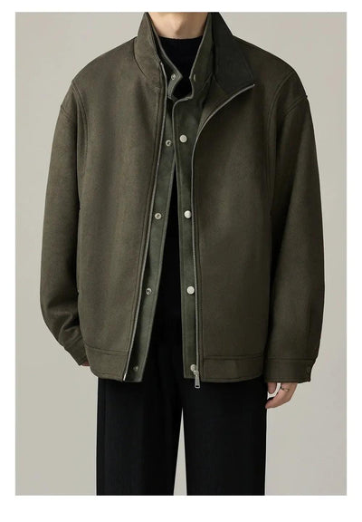 Zhou Stand Collar Layered Jacket-korean-fashion-Jacket-Zhou's Closet-OH Garments