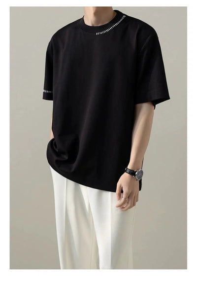 Zhou Stitched Contrast T-Shirt-korean-fashion-T-Shirt-Zhou's Closet-OH Garments