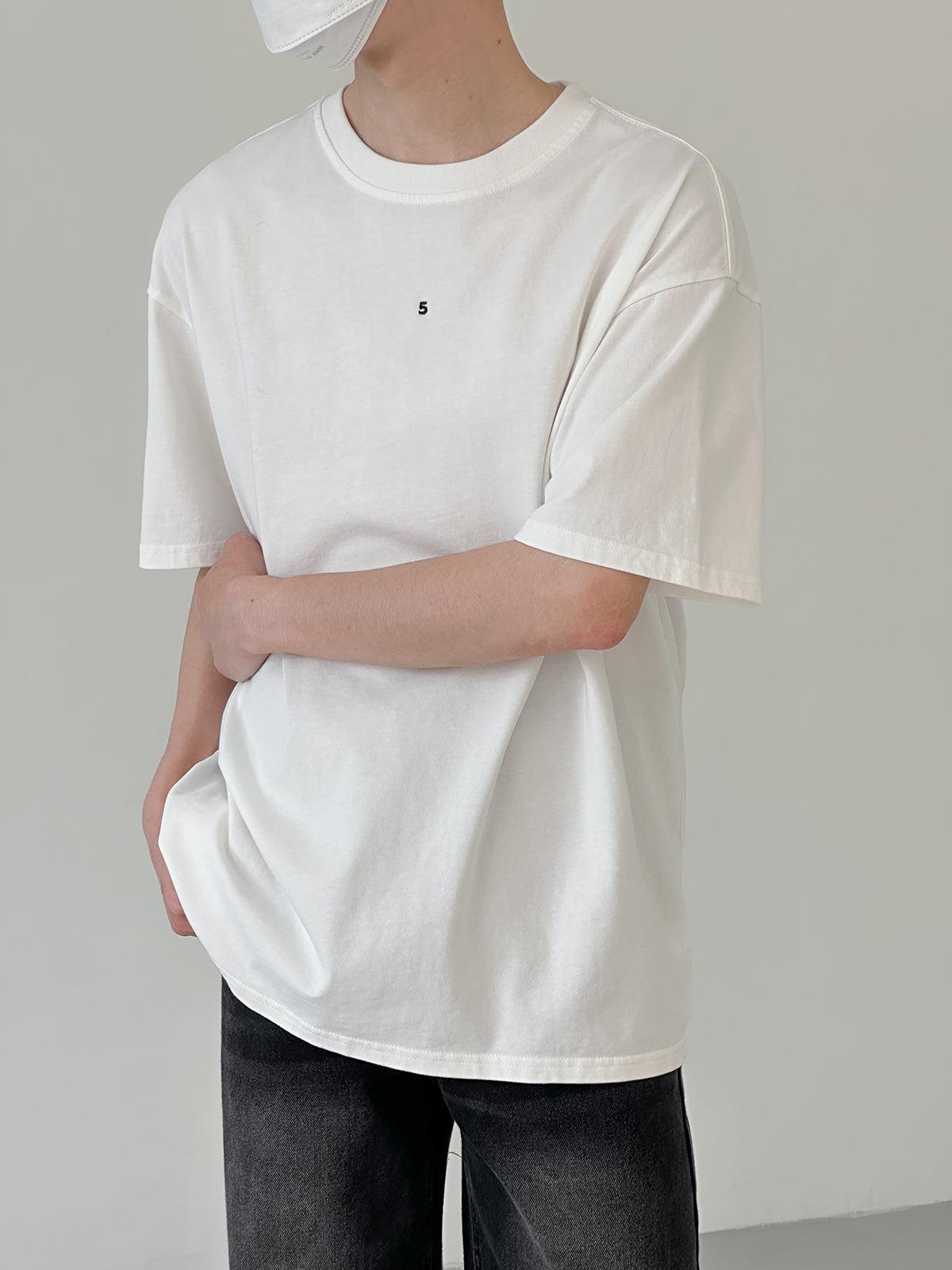 Zhou Stitched Number 5 Minimal Detail T-Shirt-korean-fashion-T-Shirt-Zhou's Closet-OH Garments