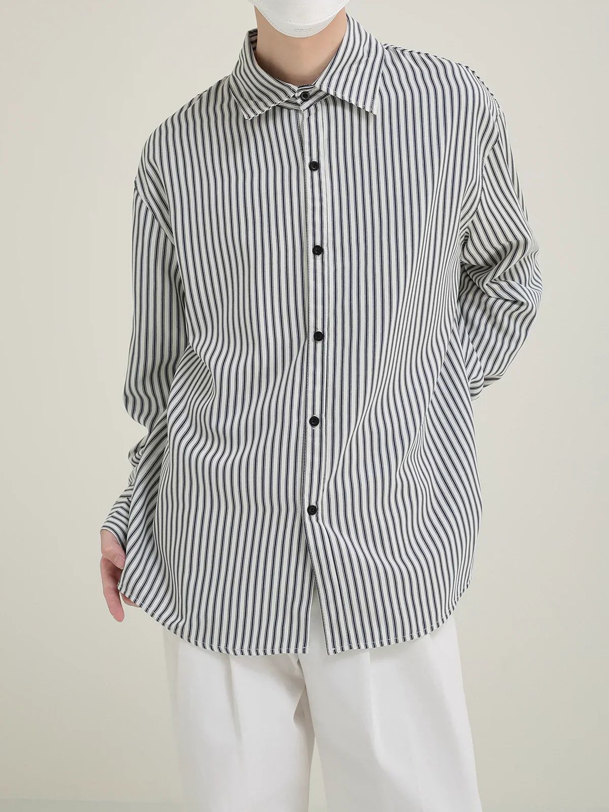 Zhou Striped and Buttoned Shirt-korean-fashion-Shirt-Zhou's Closet-OH Garments