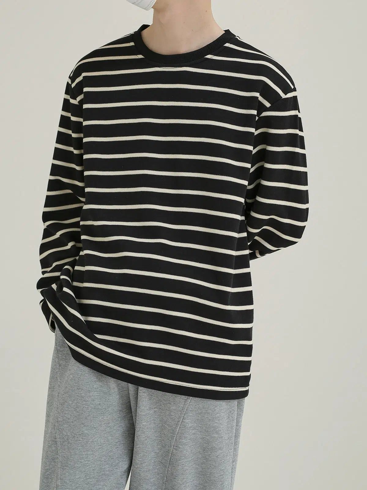 Zhou Striped Knit Long Sleeve T-Shirt-korean-fashion-T-Shirt-Zhou's Closet-OH Garments