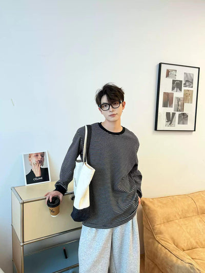 Zhou Striped Long Sleeve T-Shirt-korean-fashion-T-Shirt-Zhou's Closet-OH Garments