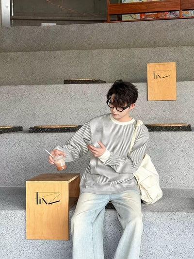 Zhou Striped Long Sleeve T-Shirt-korean-fashion-T-Shirt-Zhou's Closet-OH Garments