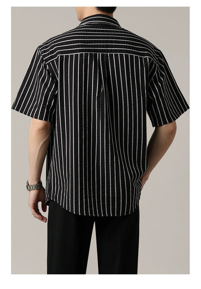 Zhou Striped Short Sleeve Shirt-korean-fashion-Shirt-Zhou's Closet-OH Garments