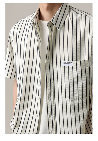 Zhou Striped Short Sleeve Shirt-korean-fashion-Shirt-Zhou's Closet-OH Garments