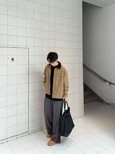 Zhou Structured Contrast Collared Denim Jacket-korean-fashion-Jacket-Zhou's Closet-OH Garments