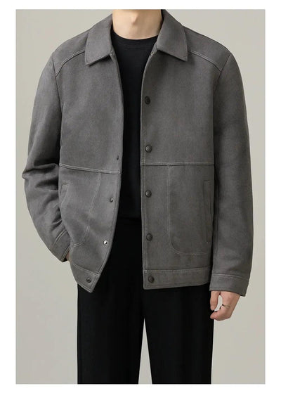 Zhou Structured Micro Suede Buttoned Jacket-korean-fashion-Jacket-Zhou's Closet-OH Garments