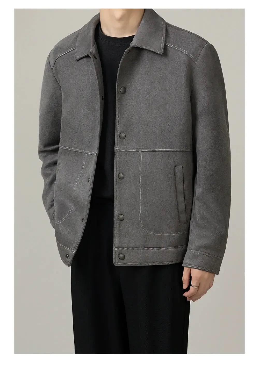 Zhou Structured Micro Suede Buttoned Jacket-korean-fashion-Jacket-Zhou's Closet-OH Garments