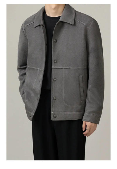Zhou Structured Micro Suede Buttoned Jacket-korean-fashion-Jacket-Zhou's Closet-OH Garments