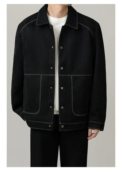 Zhou Structured Micro Suede Buttoned Jacket-korean-fashion-Jacket-Zhou's Closet-OH Garments