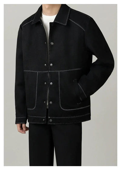 Zhou Structured Micro Suede Buttoned Jacket-korean-fashion-Jacket-Zhou's Closet-OH Garments