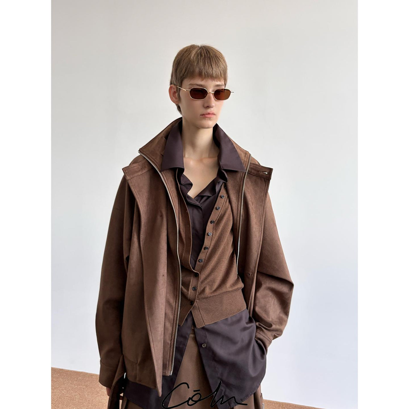 Zhou Structured Strapped Micro Suede Jacket-korean-fashion-Jacket-Zhou's Closet-OH Garments